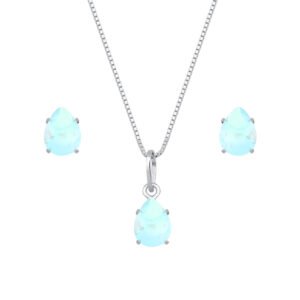 Conjunto de Gota Azul em Zircônia Prata 925